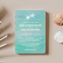 Starfish Aqua Beach Wedding Invitations