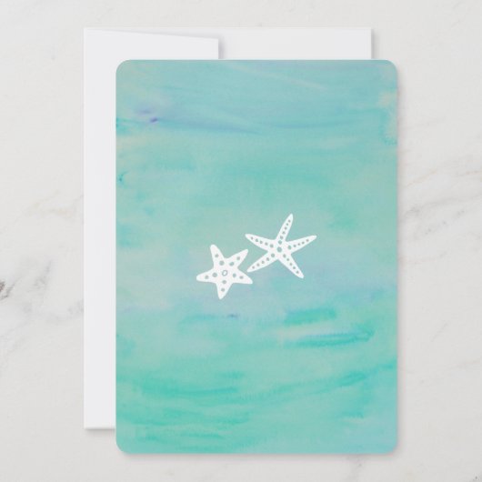 Starfish Aqua Beach Wedding Invitations Kaart (Achterkant)
