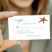 Starfish aqua blauwgroen scriptbestemming bruiloft notitiekaartje