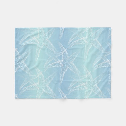 Starfish Aqua Blue Beach Fleece Blanket (Voorkant (Horizontaal))