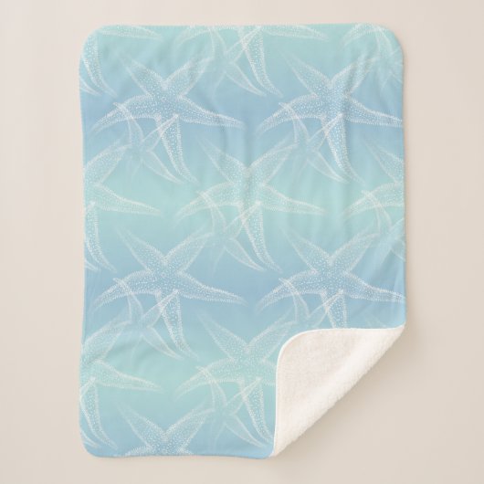 Starfish Aqua Blue Beach Sherpa Blanket Deken (Voorkant)