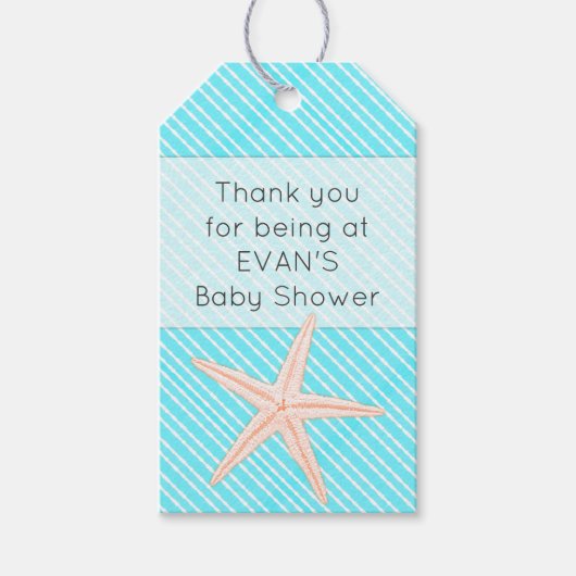 Starfish Aqua Dank u Baby shower Cadeaulabel (Voorkant)