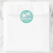 Starfish Aqua gepersonaliseerde bruiloft stickers (Tas)