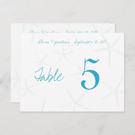 Starfish Aqua Numbers Reception Table Cards Briefkaart (Voorkant / Achterkant)