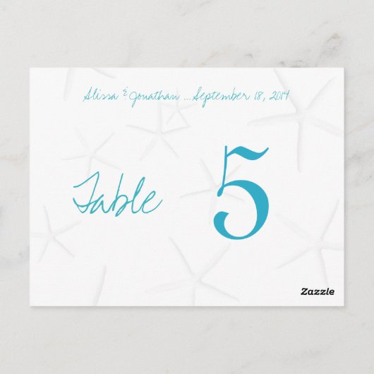 Starfish Aqua Numbers Reception Table Cards Briefkaart (Achterkant)