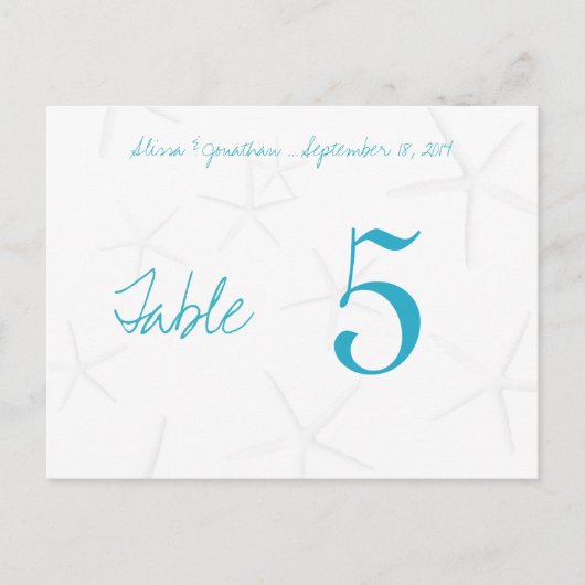 Starfish Aqua Numbers Reception Table Cards Briefkaart (Voorkant)