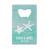 Starfish Aqua Personalized Wedding Favor Creditkaart Flessenopener (Achterkant)