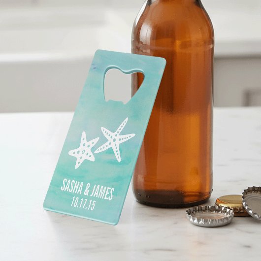 Starfish Aqua Personalized Wedding Favor Creditkaart Flessenopener