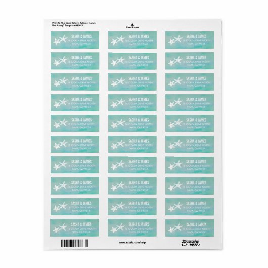 Starfish Aqua Return Address Labels (Full Sheet)