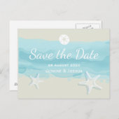 Starfish, aqua waterverf strand /save the date aankondigingskaart (Voorkant / Achterkant)