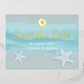 Starfish, aqua waterverf strand /save the date folie uitnodiging briefkaart (Voorkant)
