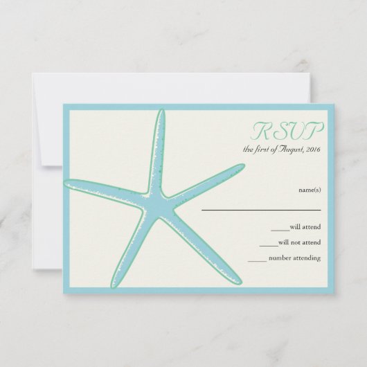 Starfish Aquamarine Wedding RSVP Kaarten (Voorkant)