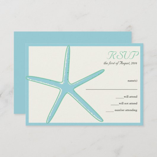 Starfish Aquamarine Wedding RSVP Kaarten (Voorkant / Achterkant)