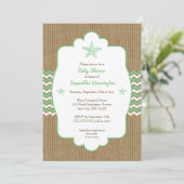 Starfish baby shower nodigt zee groene burlap uit kaart (Staand voorkant)
