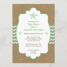 Starfish baby shower nodigt zee groene burlap uit