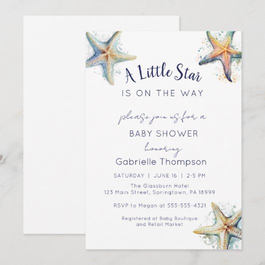 STARFISH Baby shower Uitnodiging (Voorkant / Achterkant)