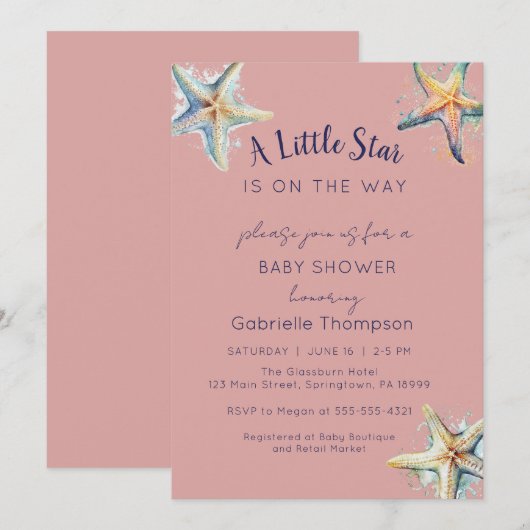 STARFISH Baby shower Uitnodiging (Voorkant / Achterkant)