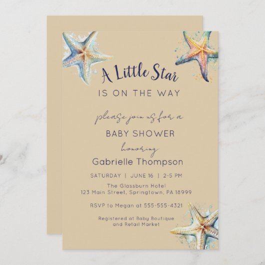 STARFISH Baby shower Uitnodiging (Voorkant / Achterkant)