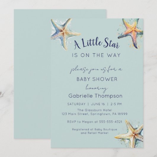 STARFISH Baby shower Uitnodiging (Voorkant / Achterkant)