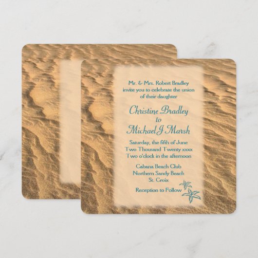 Starfish Beach Blauwgroen en Sand Wedding Kaart (Voorkant / Achterkant)