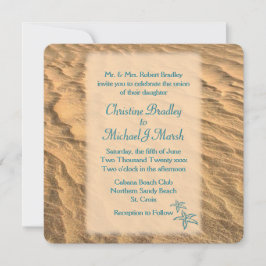 Starfish Beach Blauwgroen en Sand Wedding Kaart