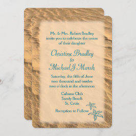 Starfish Beach Blauwgroen en Sand Wedding Kaart