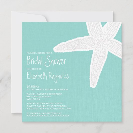 Starfish Beach Bridal Shower Invitations Kaart (Voorkant)