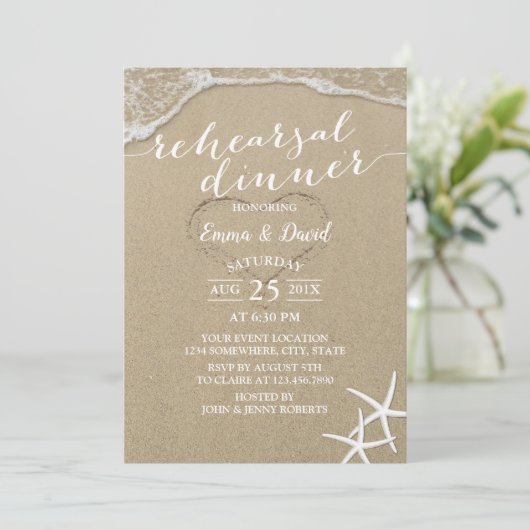 Starfish Beach bruiloft repetitie Dinner Kaart (Staand voorkant)