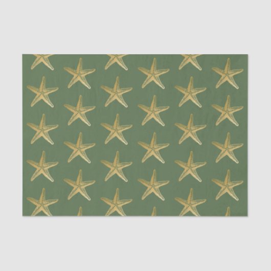 Starfish Beach Coast Kerstmis, Gold Green Tissuepapier (Voorkant)
