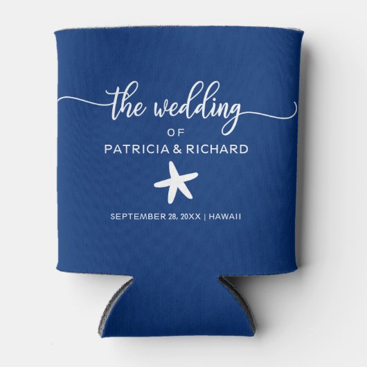 Starfish Beach Destination Wedding Navy Blue Blikjeskoeler (Voorkant)
