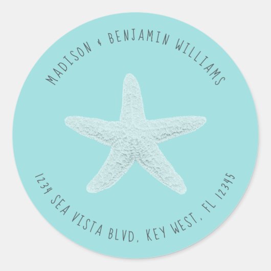 Starfish Beach Familie retouradres blauw Ronde Sticker (Voorkant)