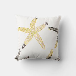 Starfish Beach Glittery Gold Black White 2023 Buitenkussen