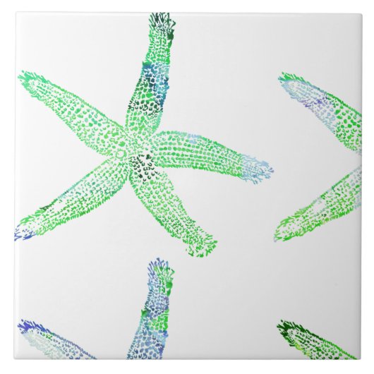 Starfish Beach Green Blue White - grote kool Tegeltje (Voorkant)