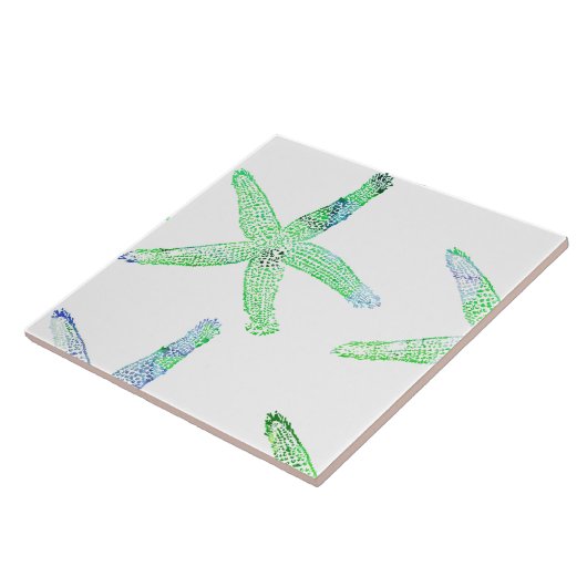 Starfish Beach Green Blue White - grote kool Tegeltje (Zijkant)