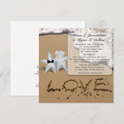 Starfish Beach Love Invitation Kaart (Voorkant / Achterkant)
