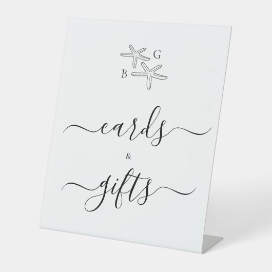 Starfish Beach Monogram Trouwkaarten & geschenken Reclamebord Met Voetstuk (Voorkant)
