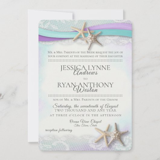  Starfish Beach Orchid en Turquoise Kaart (Voorkant)