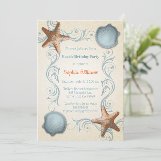 Starfish Beach Party Invitation Kaart (Staand voorkant)