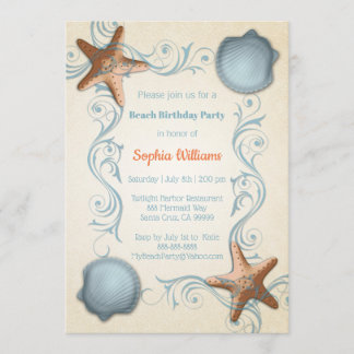 Starfish Beach Party Invitation Kaart