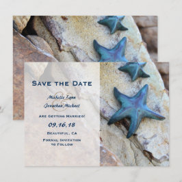 Starfish Beach Rocks Save the Date Trouw Uitnodigi Kaart