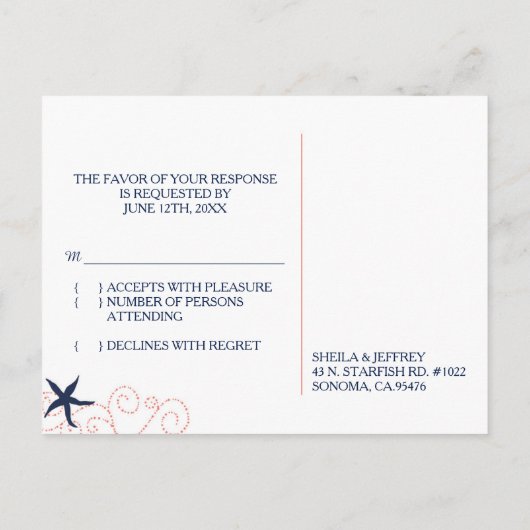 Starfish Beach Sand Nautical Wedding RSVP Uitnodiging Briefkaart (Achterkant)