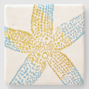 Starfish Beach Sky Blue Glittery Gold White Cute Stenen Onderzetter