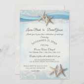 Starfish Beach Sky Blue met harteuitnodiging Kaart (Voorkant / Achterkant)