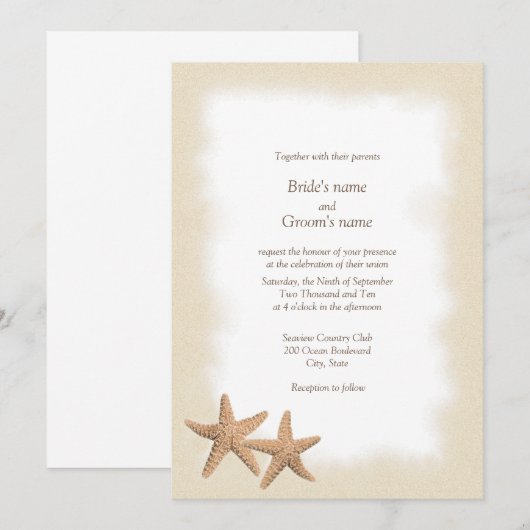 Starfish Beach Theme Wedding Invitting Kaart (Voorkant / Achterkant)
