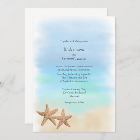 Starfish Beach Theme Wedding Invitting Kaart (Voorkant / Achterkant)