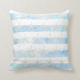 Starfish Beach Waterverf Was Stripe Blue n White Kussen