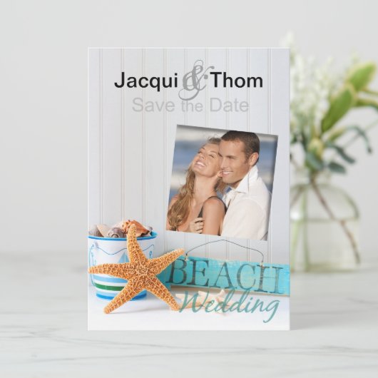Starfish Beach Weddenschap Foto Save the Date (Staand voorkant)