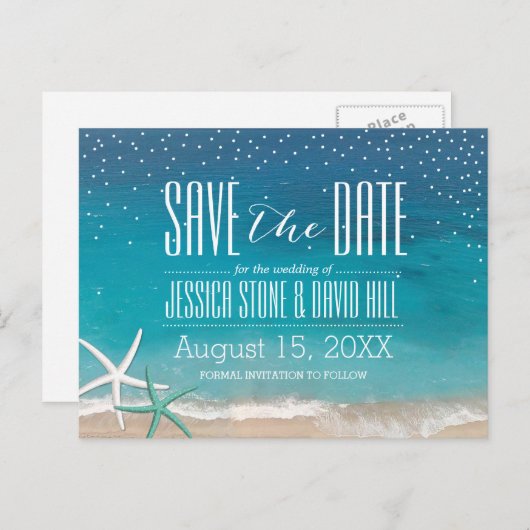 Starfish Beach Weddenschap Save the Date Aankondigingskaart (Voorkant / Achterkant)