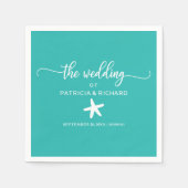 Starfish Beach Wedding Blauwgroen Turquoise en Wit Servet (Voorkant)
