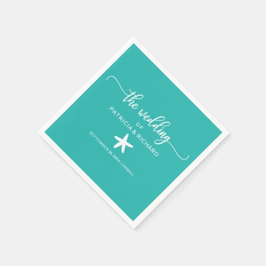Starfish Beach Wedding Blauwgroen Turquoise en Wit Servet (Hoek)